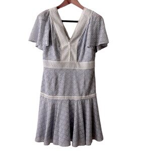 Gianni Bini Alice Lace Mini V Neck Eyelet Dress In Blue and White